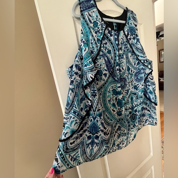 AB Studio Sleeveless Patterned Ruffle Detailed Blouse Women’s Size 3X - Picture 7 of 16